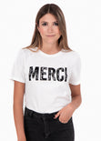 Camiseta estampada "Merci" para mujer - Flashy