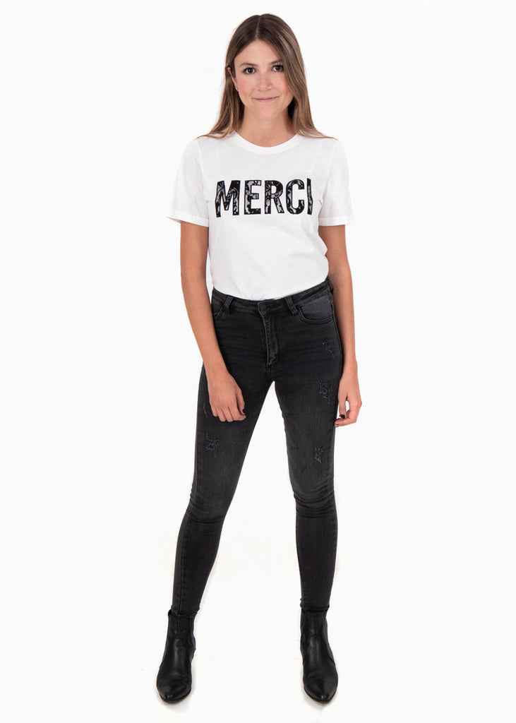 Camiseta estampada "Merci" para mujer - Flashy