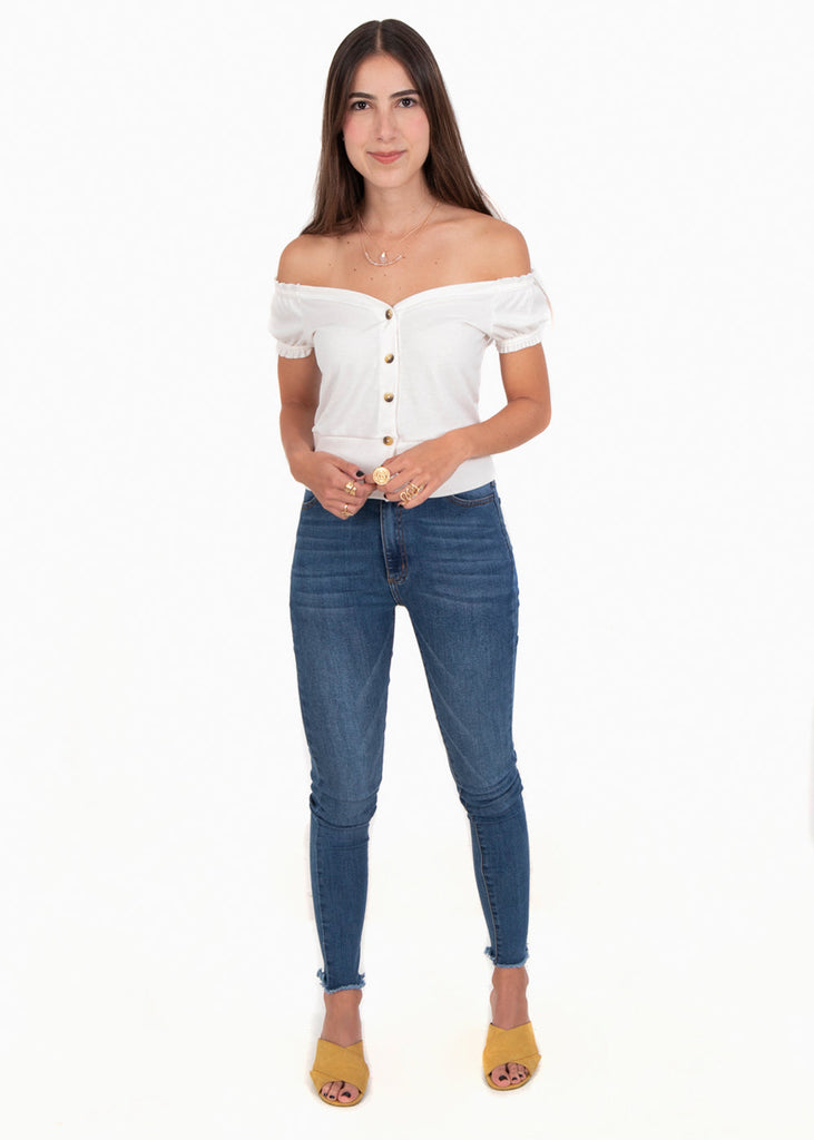 Blusa off shoulder recogido en manga para mujer - Flashy