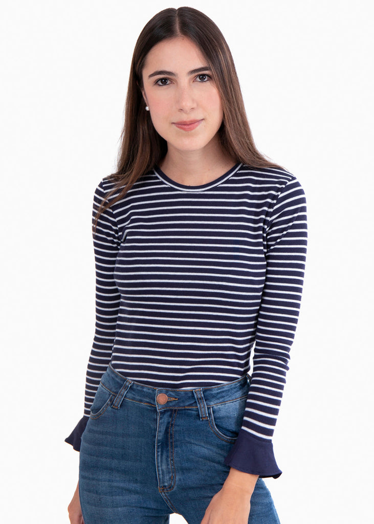 Blusa rayas manga larga para mujer - Flashy