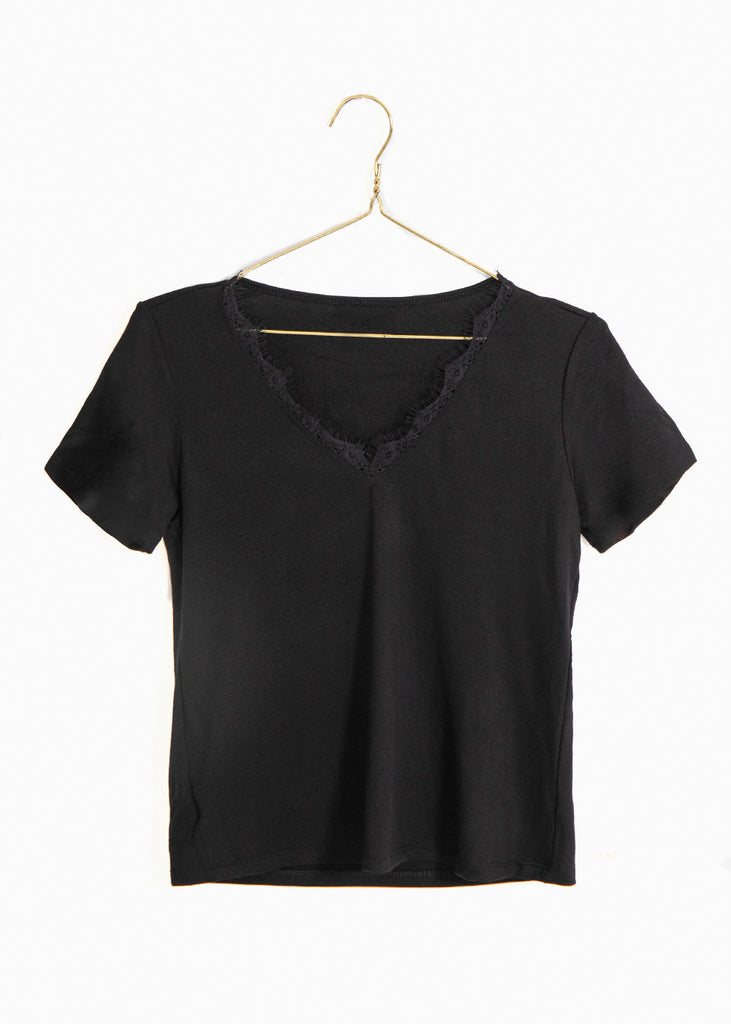 Camiseta cuello en V con encaje para mujer - Flashy