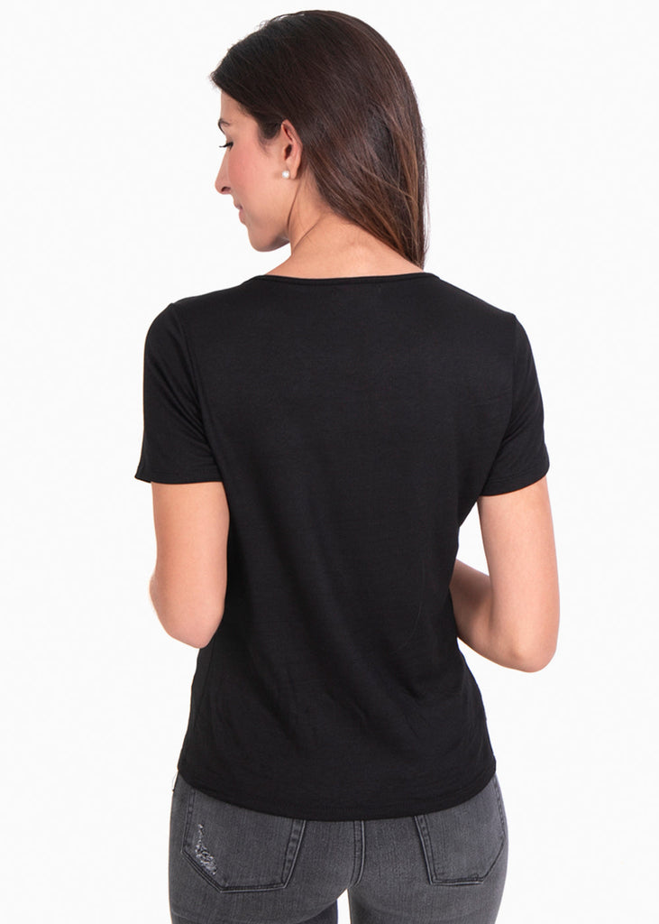 Camiseta cuello en V con encaje para mujer - Flashy
