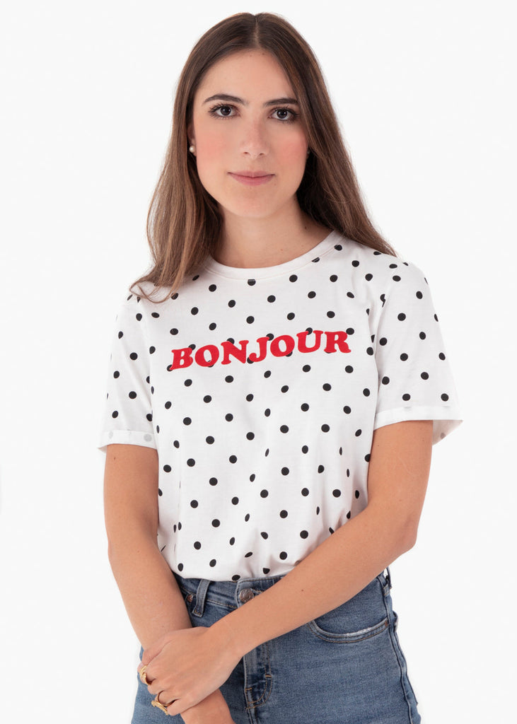 Camiseta estampada "Bonjour" color blanco para mujer - Flashy