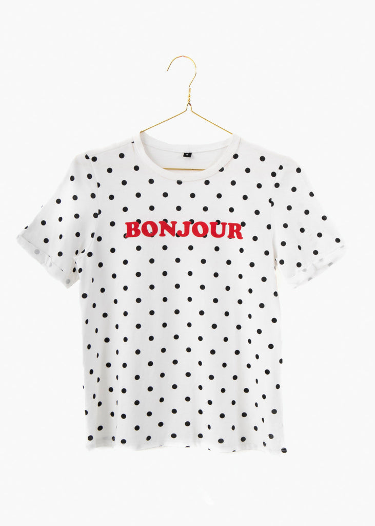 Camiseta estampada "Bonjour" color blanco para mujer - Flashy