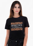 Camiseta color negro estampada " Beverly Hills" para mujer flashy