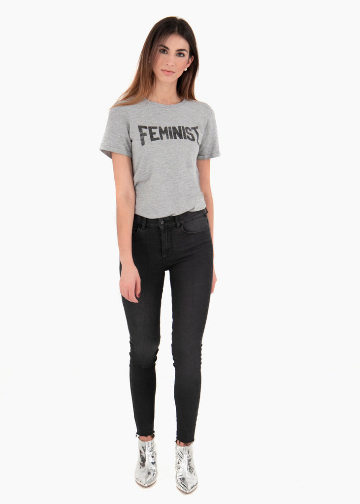 Camiseta estampada "Feminist" color gris para mujer - Flashy