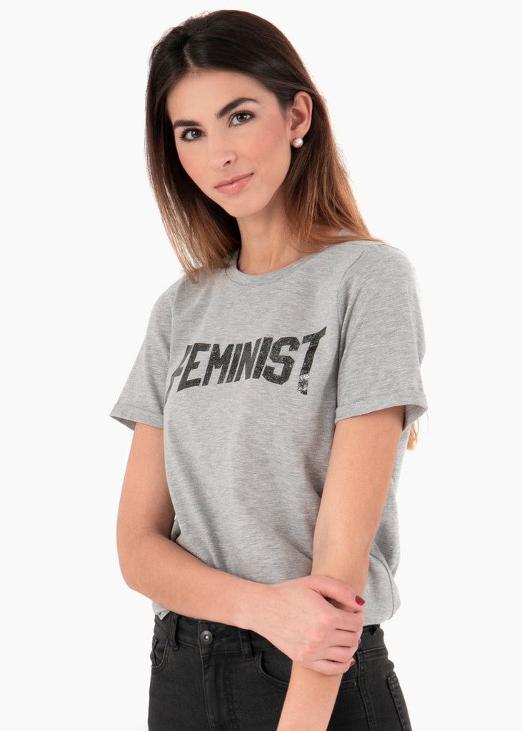 Camiseta estampada "Feminist" color gris para mujer - Flashy