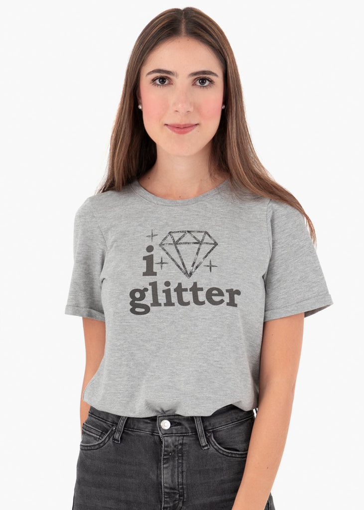 Camiseta estampada "I Love Glitter" color gris para mujer - Flashy