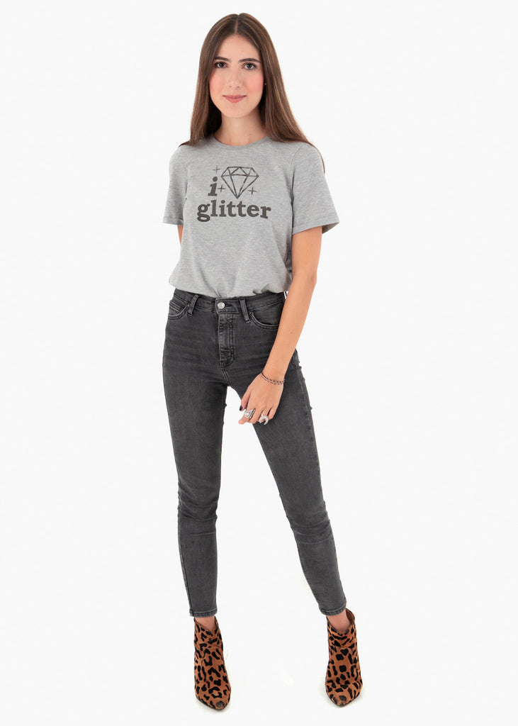 Camiseta estampada "I Love Glitter" color gris para mujer - Flashy