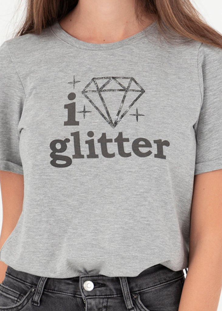 Camiseta estampada "I Love Glitter" color gris para mujer - Flashy