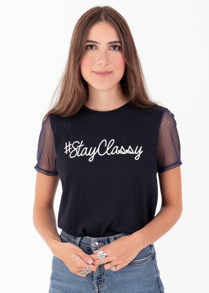 Camiseta estampada "Stay Classy" para mujer flashy