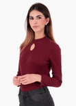 Blusa manga larga con choker color vino para mujer - Flashy