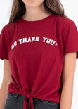 Camiseta estampada "No Thank You" para mujer flashy