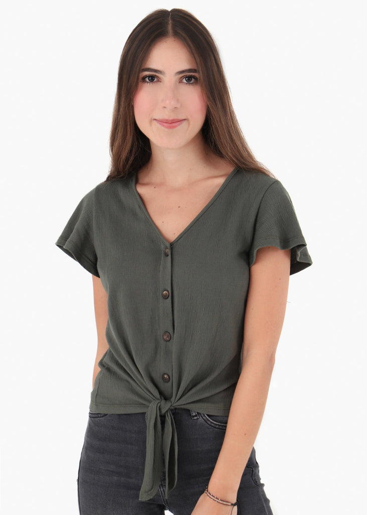 Camiseta anudada con botones de pasta para mujer - Flashy
