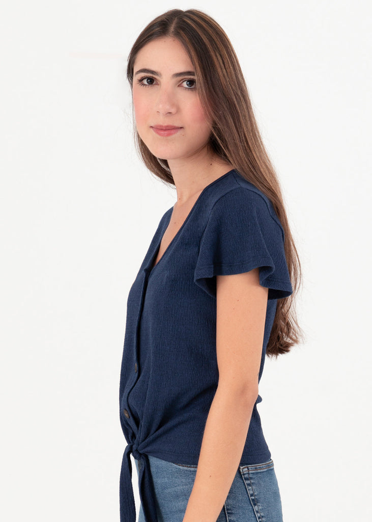 Camiseta anudada con botones de pasta para mujer - Flashy
