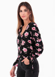 Blusa de flores con botones de pasta para mujer - Flashy