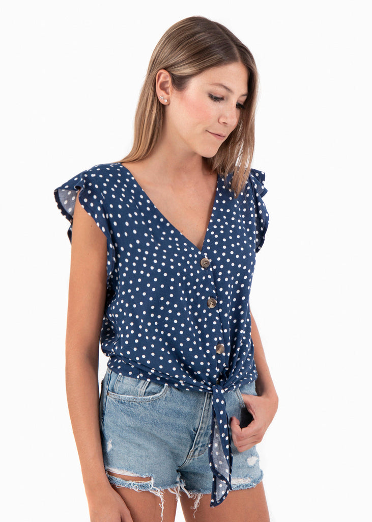 Blusa anudada con estampado de puntos para mujer - Flashy