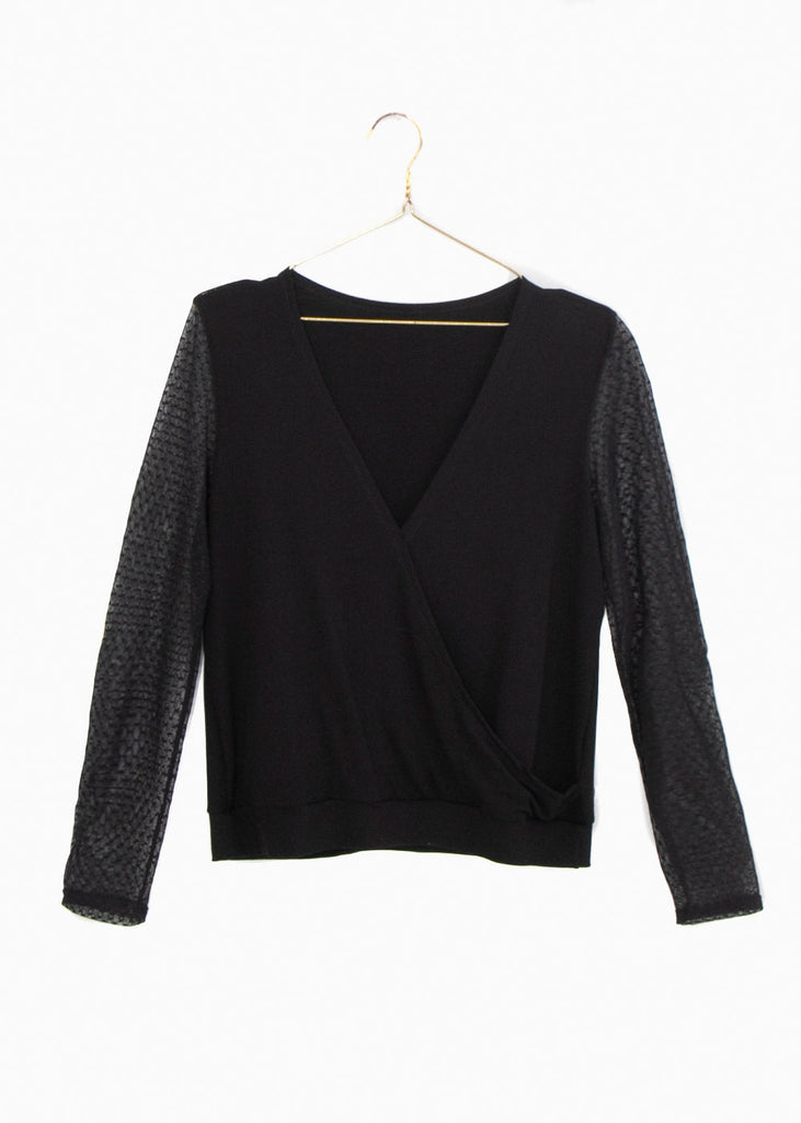 Blusa cruzada con detalle de malla en mangas para mujer - Flashy