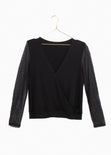 Blusa cruzada con detalle de malla en mangas para mujer - Flashy