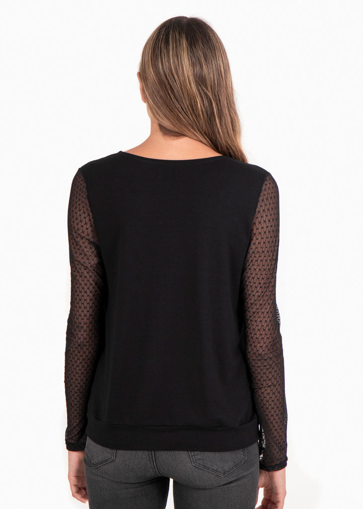 Blusa cruzada con detalle de malla en mangas para mujer - Flashy