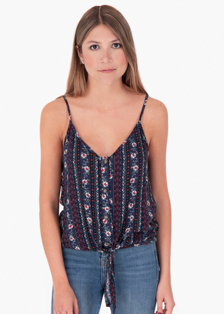 Blusa estampada de tiras con detalle nudo para mujer - Flashy