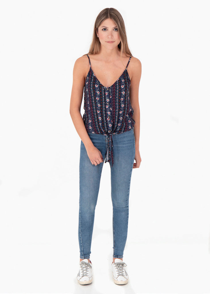 Blusa estampada de tiras con detalle nudo para mujer - Flashy