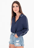 Blusa manga larga con detalle en contraste para mujer - Flashy