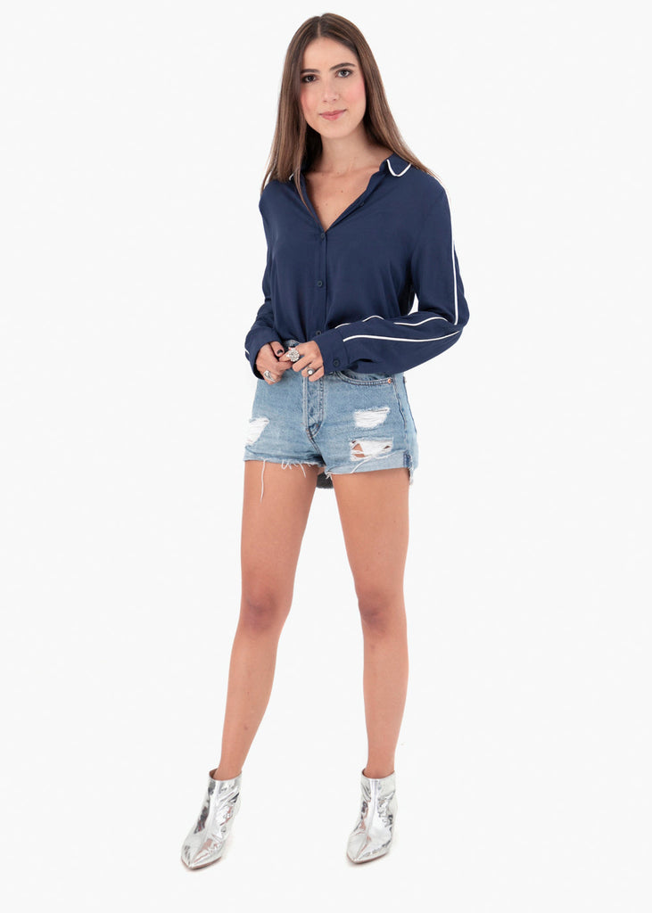 Blusa manga larga con detalle en contraste para mujer - Flashy