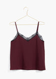 Blusa color vinotinto de tiras, cuello en v con encaje para mujer flashy