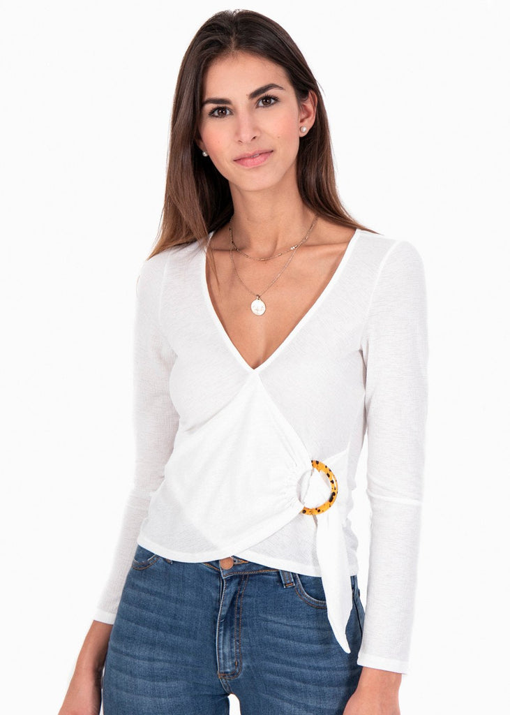 Blusa blanca con hebilla para mujer - Flashy
