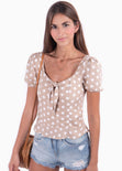 Blusa con anudado en escote y estampado de puntos para mujer - Flashy
