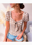 Blusa con anudado en escote y estampado de puntos para mujer - Flashy