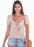 Blusa con anudado en escote y estampado de puntos para mujer - Flashy