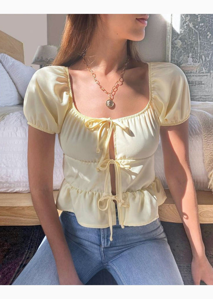 Blusa con escote cuadrado y anudados en frente para mujer - Flashy
