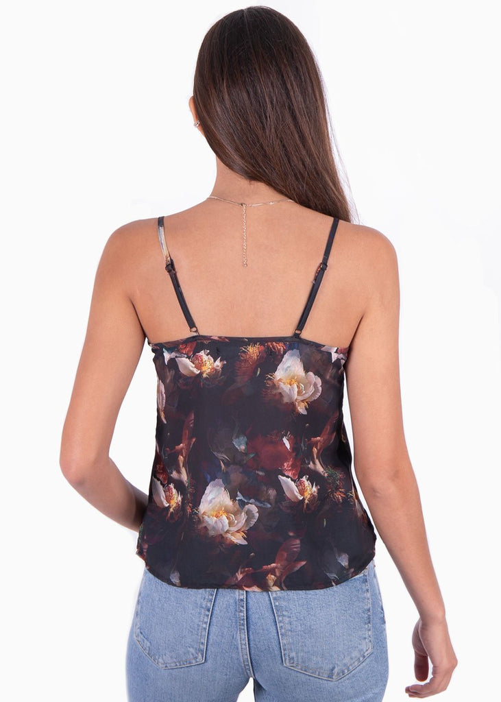 Blusa con estampado de flores y encaje en escote para mujer - Flashy