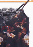 Blusa con estampado de flores y encaje en escote para mujer - Flashy