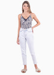 Blusa con estampado de flores y encaje en escote para mujer - Flashy