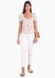 Blusa con estampado de flores y mangas embombadas para mujer - Flashy