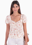 Blusa con estampado de flores y mangas embombadas para mujer - Flashy