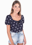 Blusa con estampado de flores y mangas embombadas para mujer - Flashy