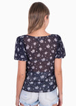 Blusa con estampado de flores y mangas embombadas para mujer - Flashy