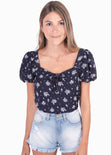 Blusa con estampado de flores y mangas embombadas para mujer - Flashy