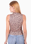 Blusa con estampado de leopardo cuello alto manga sisa para mujer - Flashy