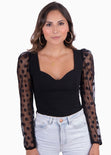 Blusa con manga larga transparente y puntos para mujer - Flashy