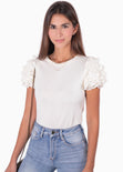 Blusa con mangas embombadas de encaje para mujer - Flashy