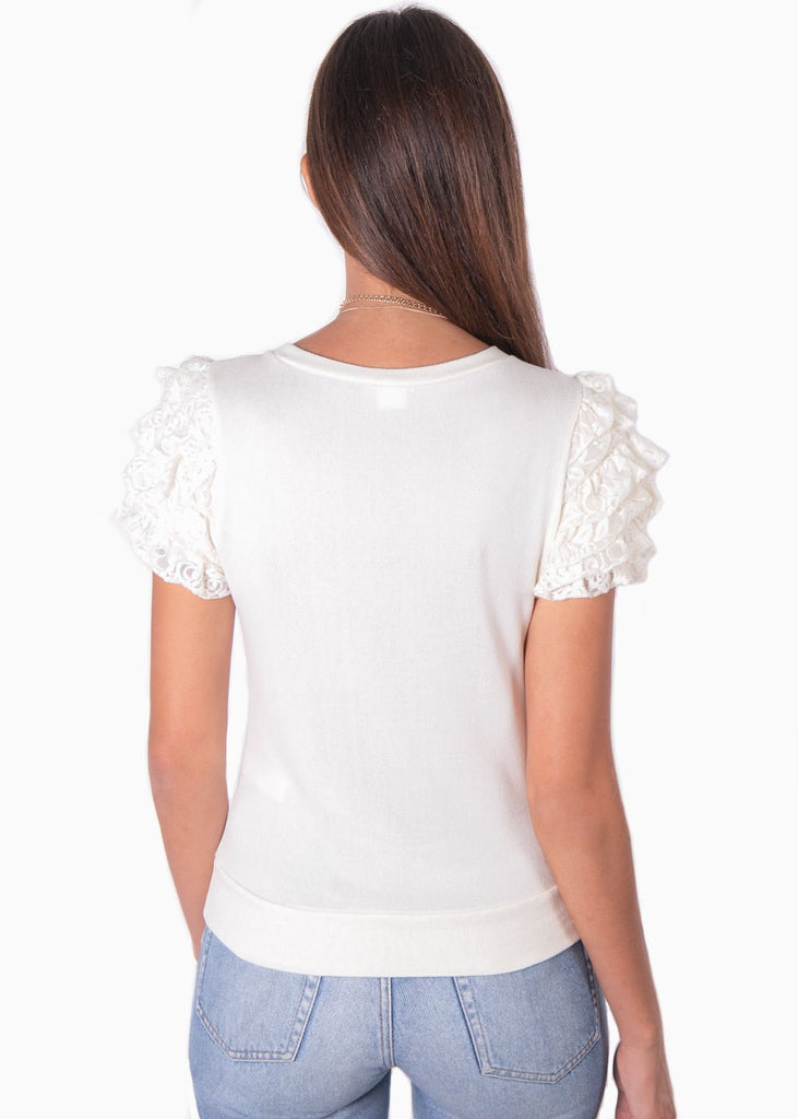 Blusa con mangas embombadas de encaje para mujer - Flashy