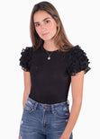 Blusa con mangas embombadas de encaje para mujer - Flashy