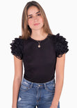 Blusa con mangas embombadas de encaje para mujer - Flashy