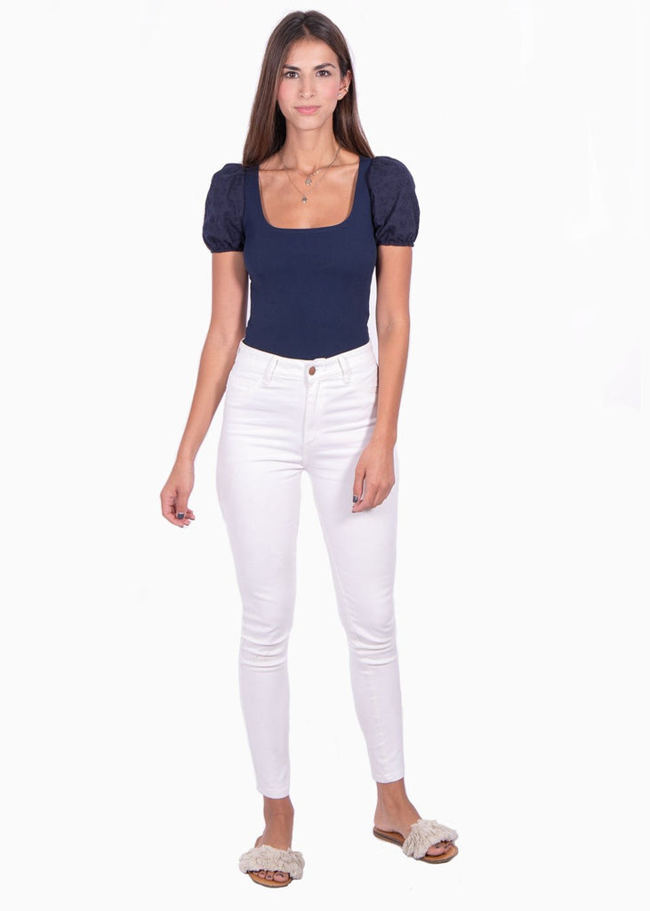 Blusa con mangas embombadas y escote cuadrado para mujer - Flashy