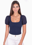 Blusa con mangas embombadas y escote cuadrado para mujer - Flashy